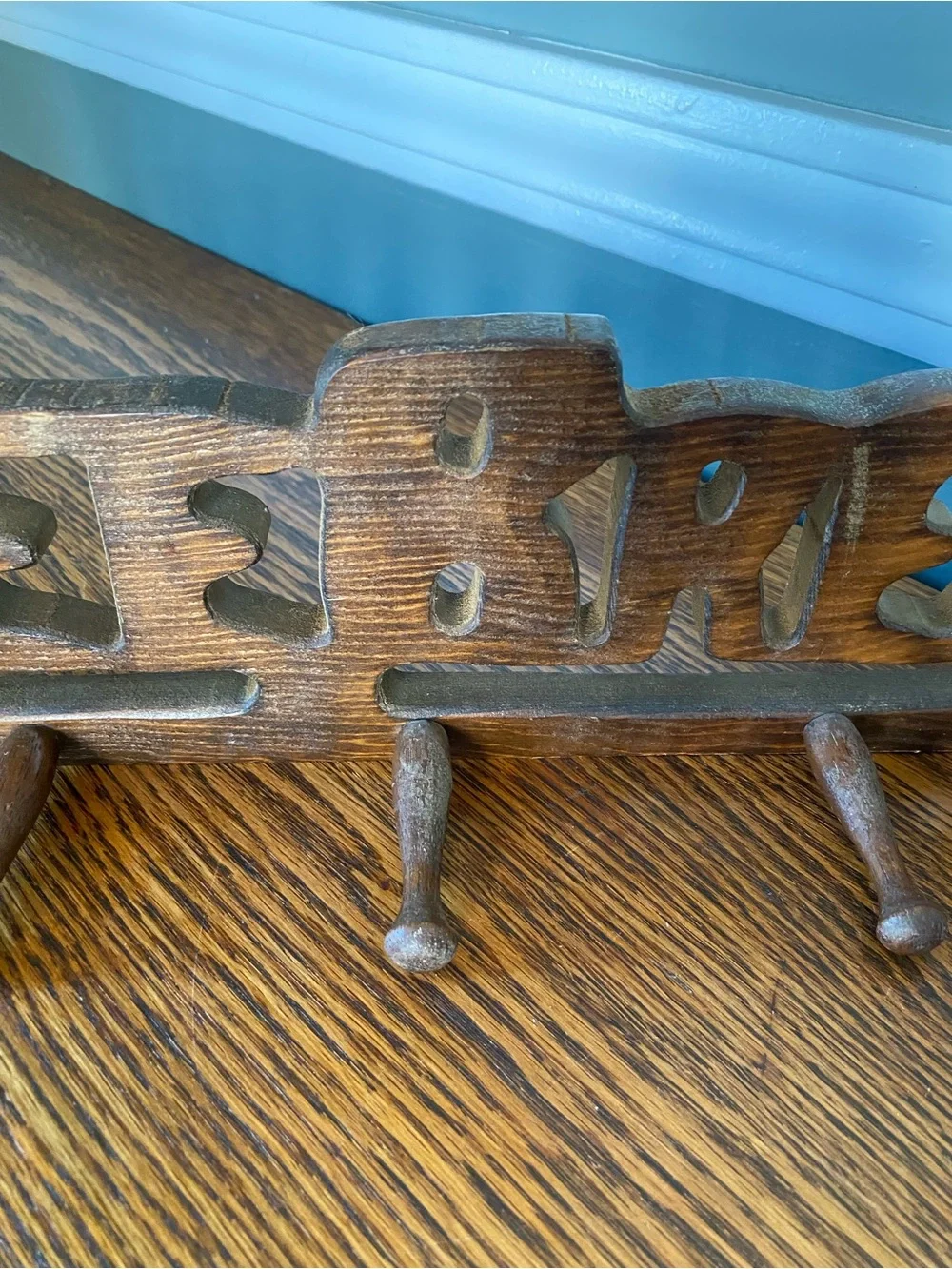 Vintage MCM Wooden Coffee Mug Holder “Coffee Break